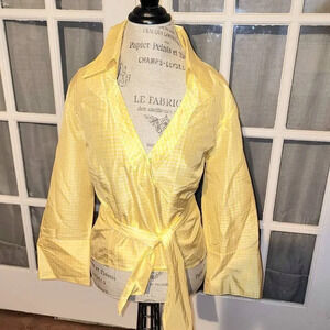 Escada Womens Yellow Gingham Silk‎ Wrap Tie Top Blouse 42 Large